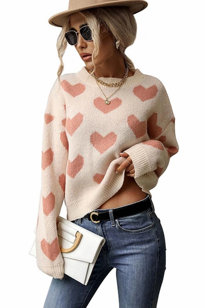 HEART PRINTING WARM CUTE SWEATER Compression Fit Trendy Look