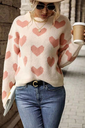 HEART PRINTING WARM CUTE SWEATER Slim Silhouette