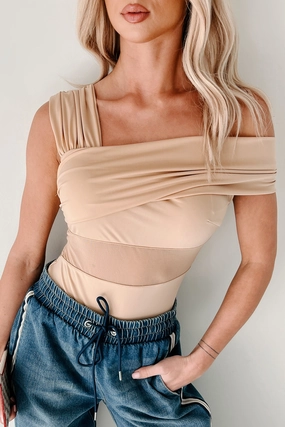 Elegant Blouse Heartfelt Moments Asymmetric Bodysuit (Nude)