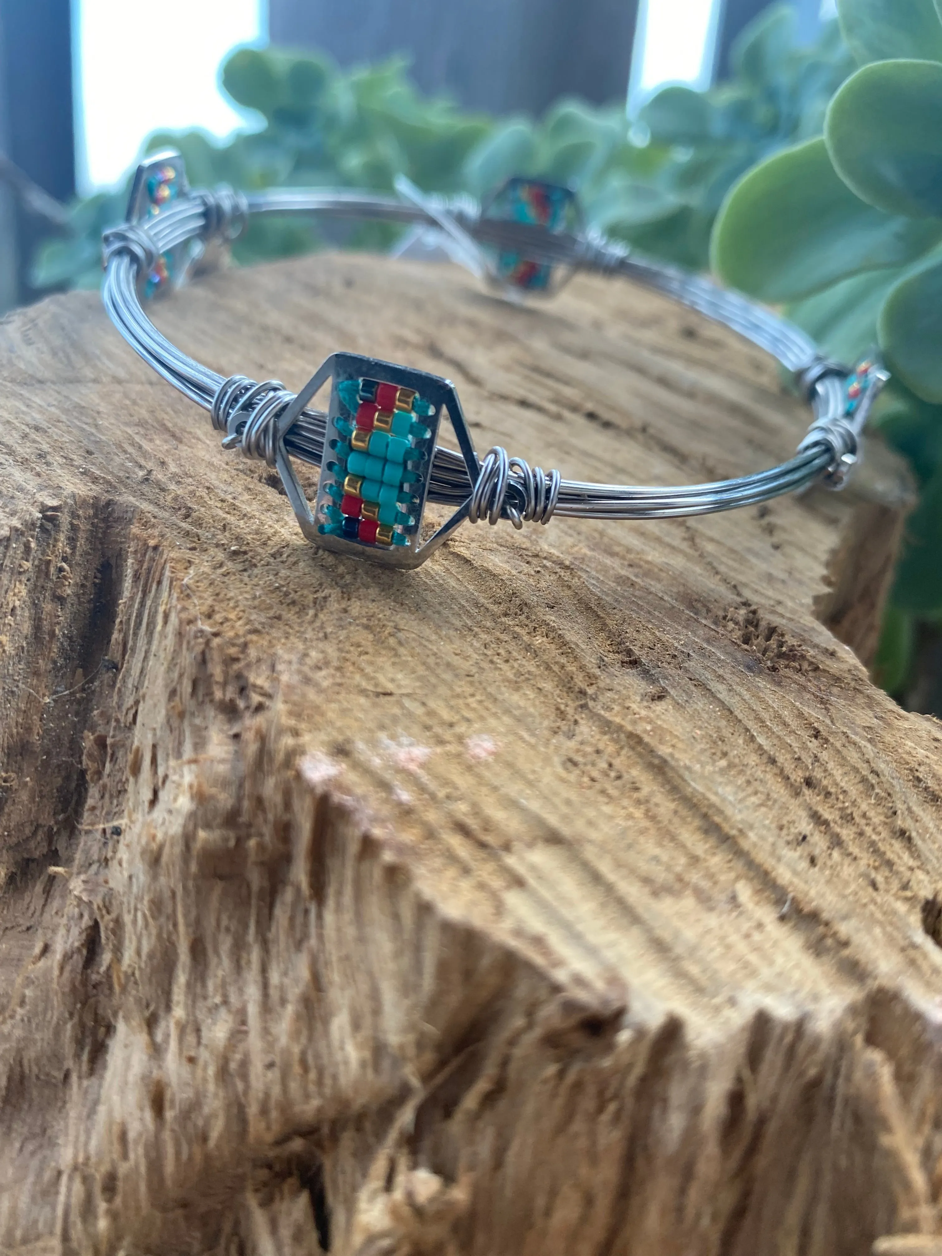 Heather Ford Beaded Cherokee Silver Wire Wrapped Bracelet