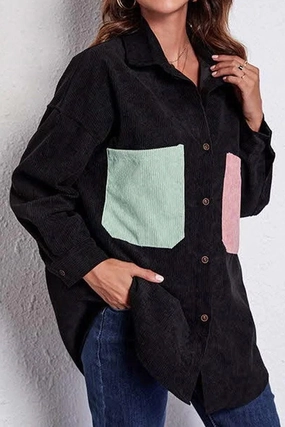 STITCHING POCKETS LOOSE CORDUROY SHIRT HiddenStoragePocket MoistureWicking Material