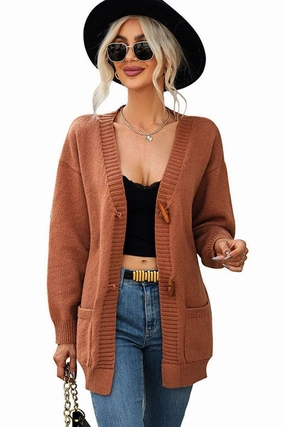 BlendMaterials TOGGLE CLOSURE RIBBED CARDIGAN WITH POCKETS
