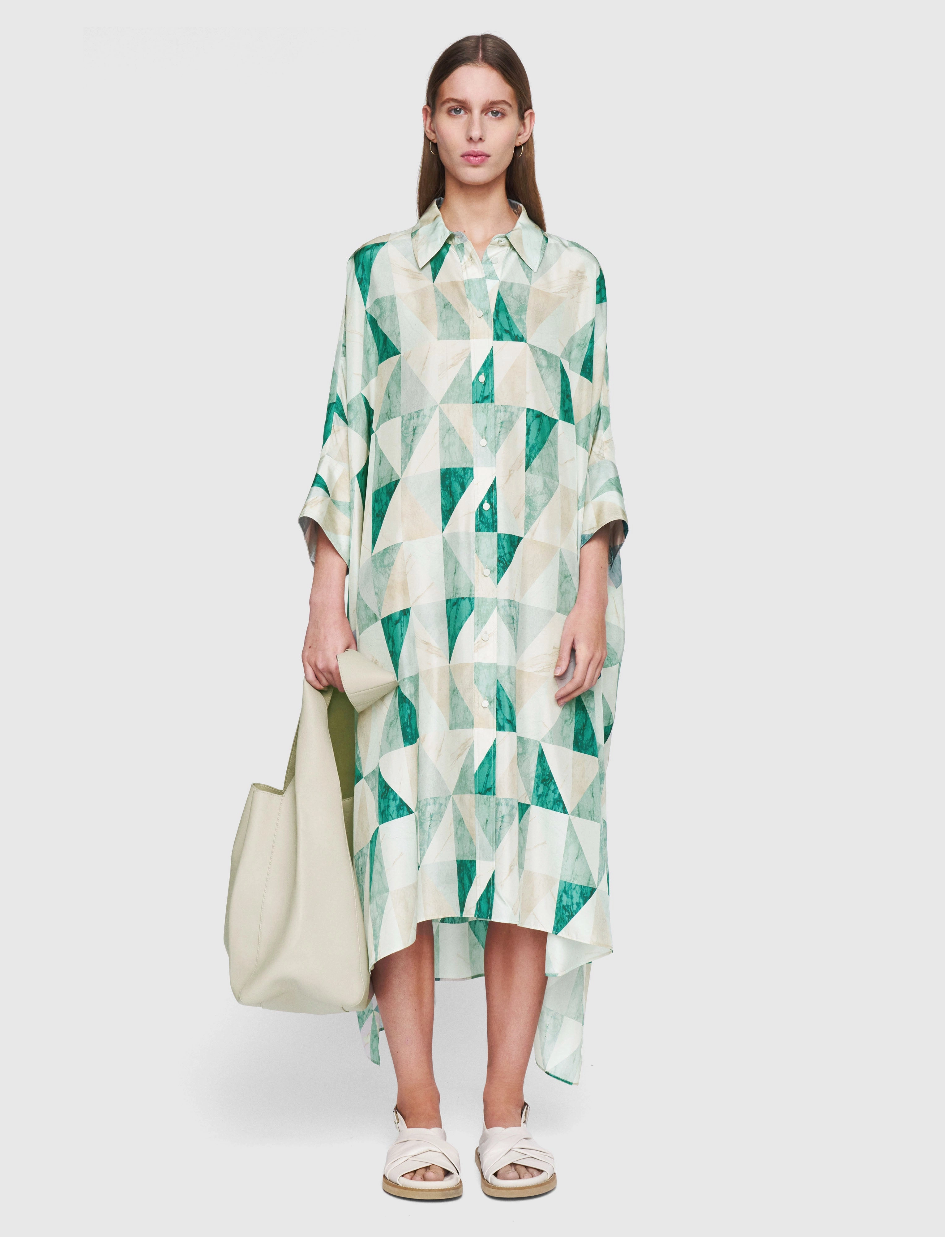 Dania Marble Print Silk Dress Basic Cool Versatile Style Wear