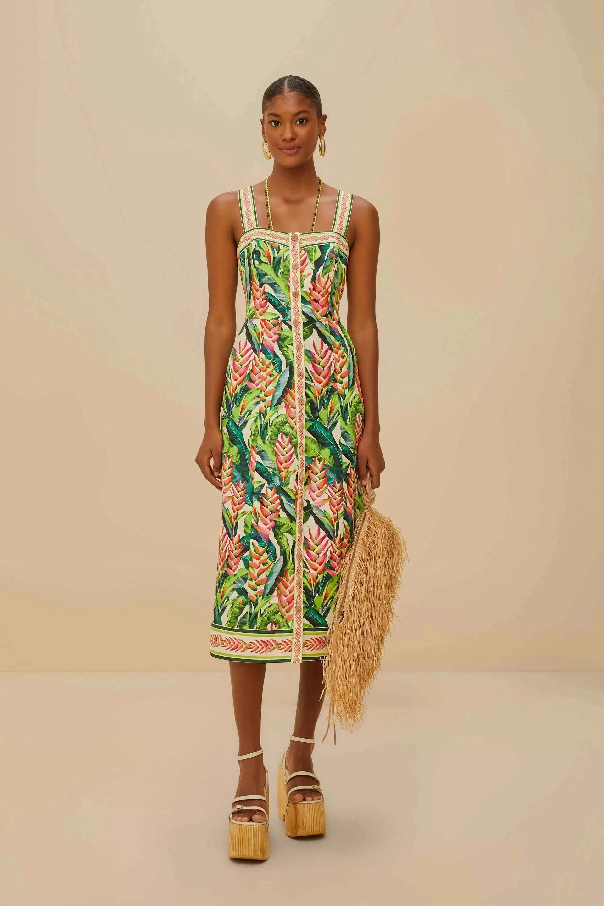Heli Leaves Pearl Midi Dress Button-Cuff Elegant holiday wear