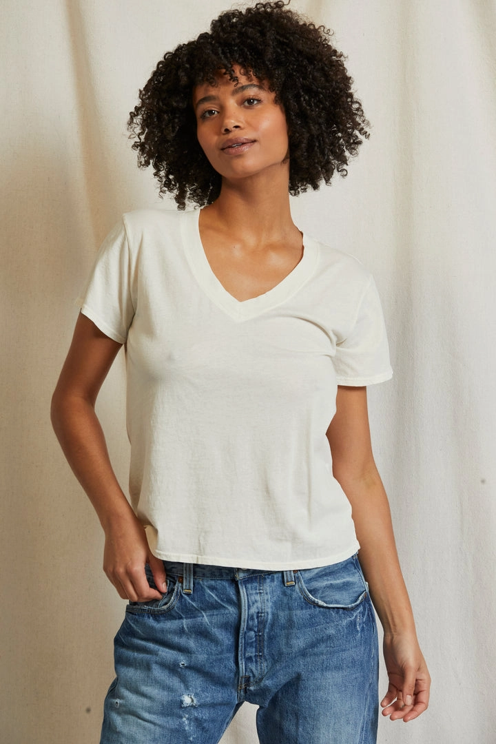 Anti Slip Shoulder Padding Ribbed Hem HENDRIX BOXY VNECK TEE