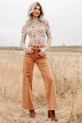 Tough Build No Bunching Henley Wide Leg Mica Denim Jeans (Cinnamon)