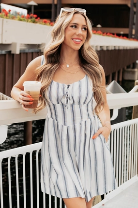 Love Blend Here With Me Striped Mini Dress (Off White/Navy)