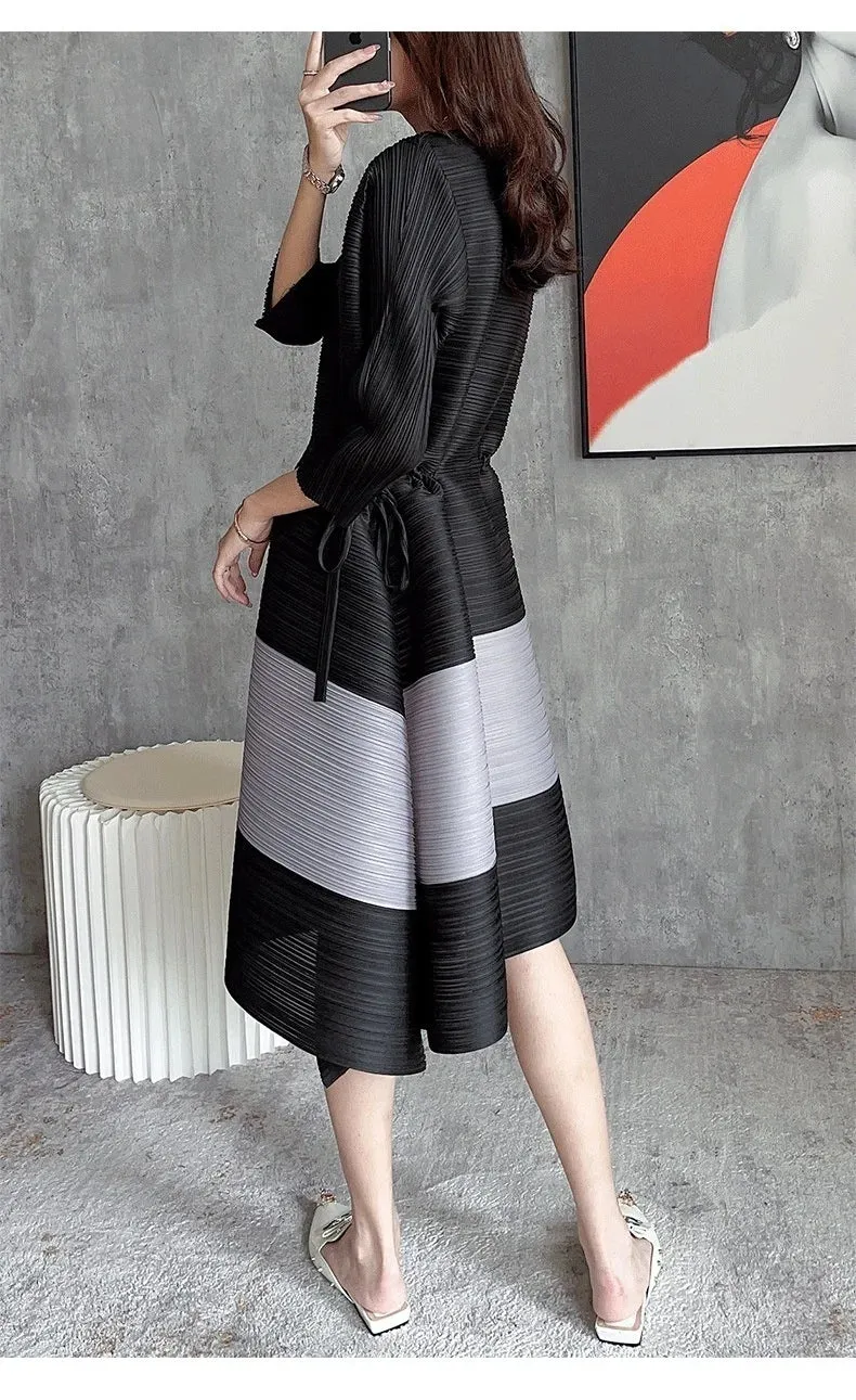HEYFANCYSTYLE Casual Pleated Drawstring V-Neck Dress
