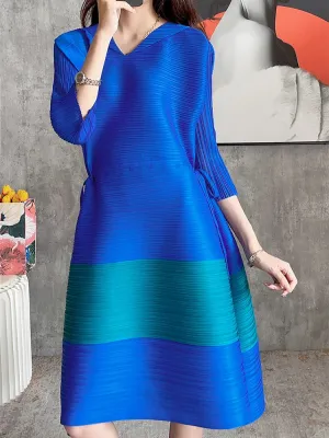HEYFANCYSTYLE Casual Pleated Drawstring V-Neck Dress
