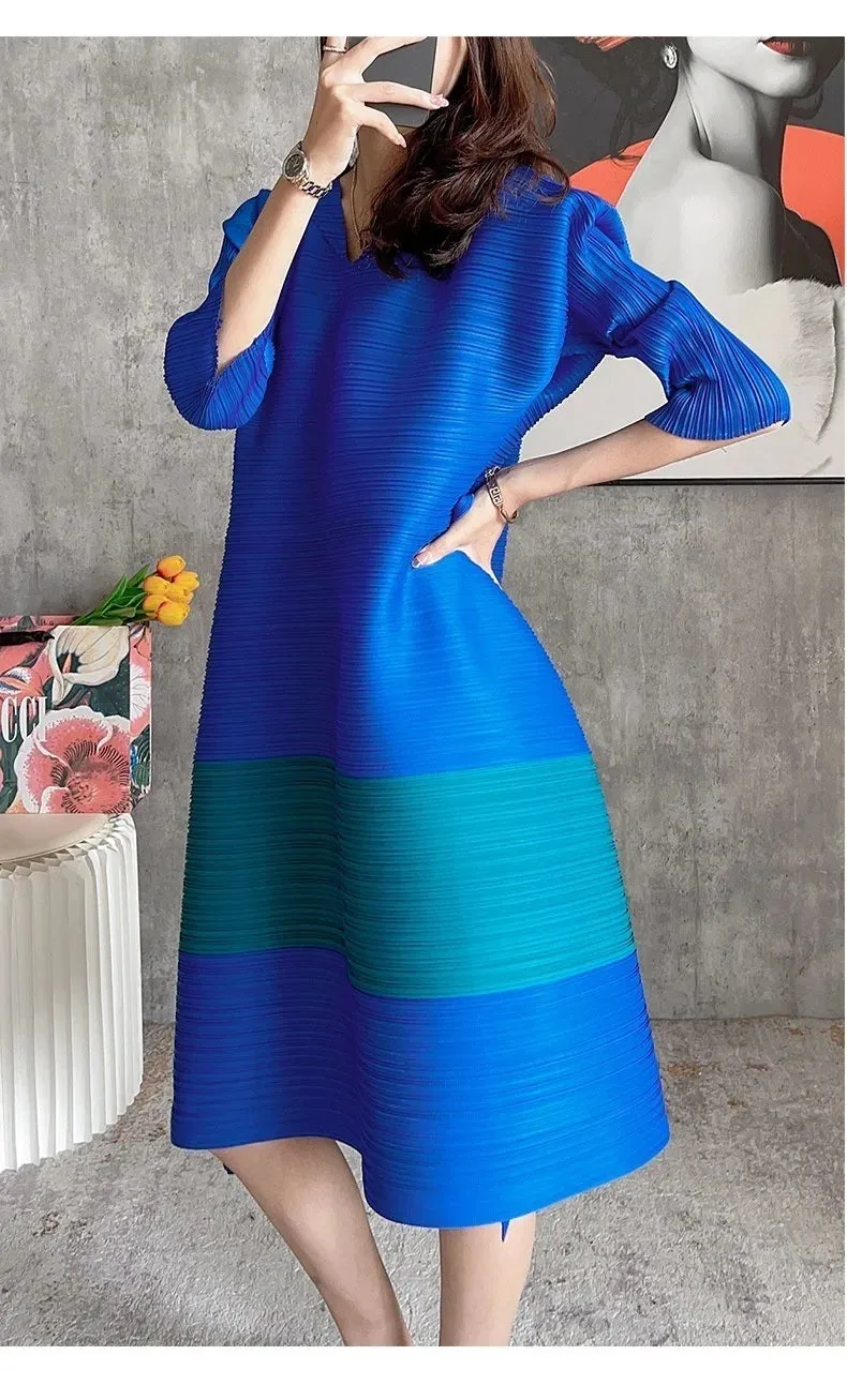 HEYFANCYSTYLE Casual Pleated Drawstring V-Neck Dress