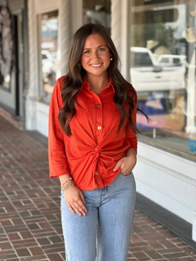 Delicate Edge Gretchen Scott Twist & Shout Top in Ultra Suede Orange