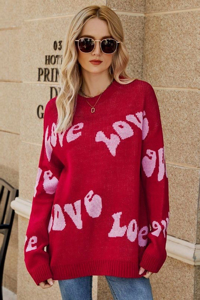 UltraLightweight Everyday Fashion WOMEN LOVE PRINTING OVERSIZED CASUAL SWEATER
