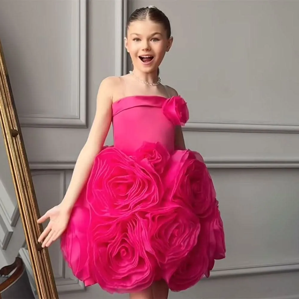 High quality hand-made Dreamy Rose Flower Girl Dress Grand Flower Girl Dress