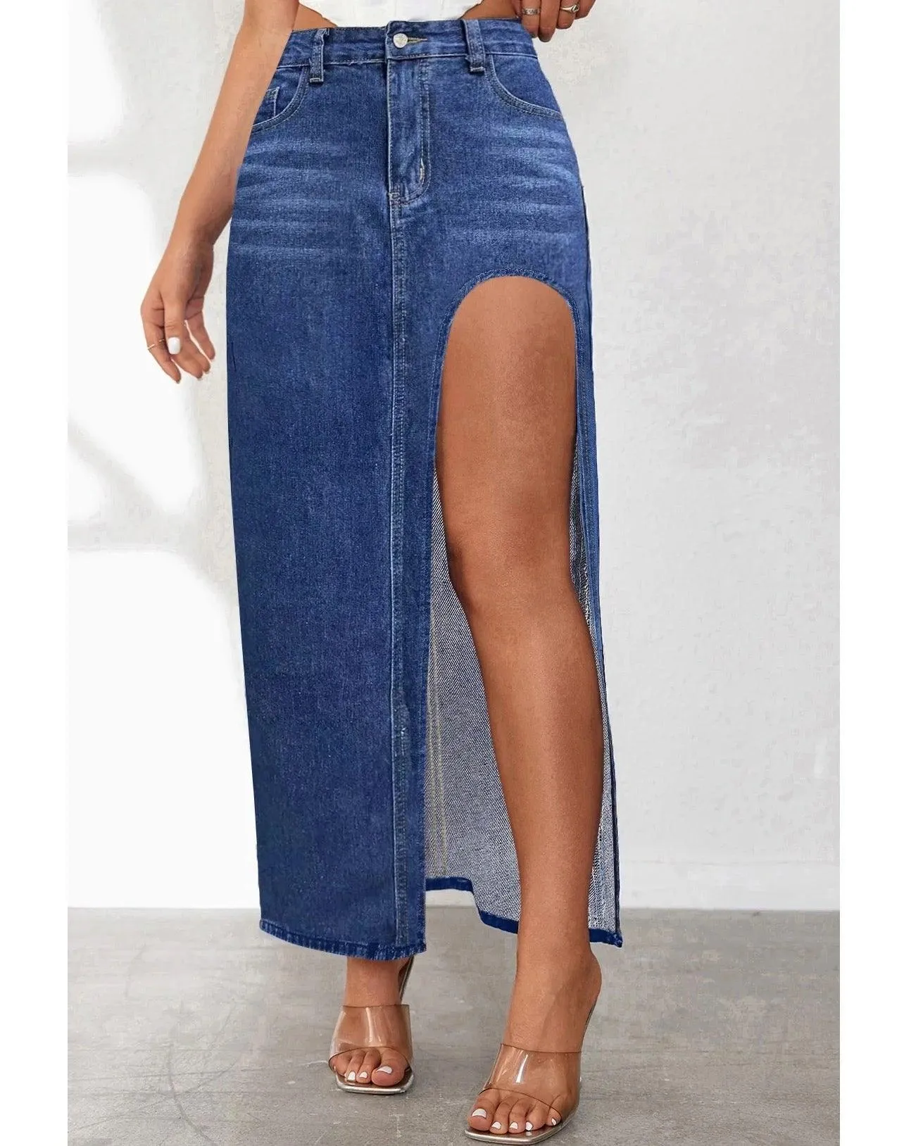 High Slit Denim Skirt