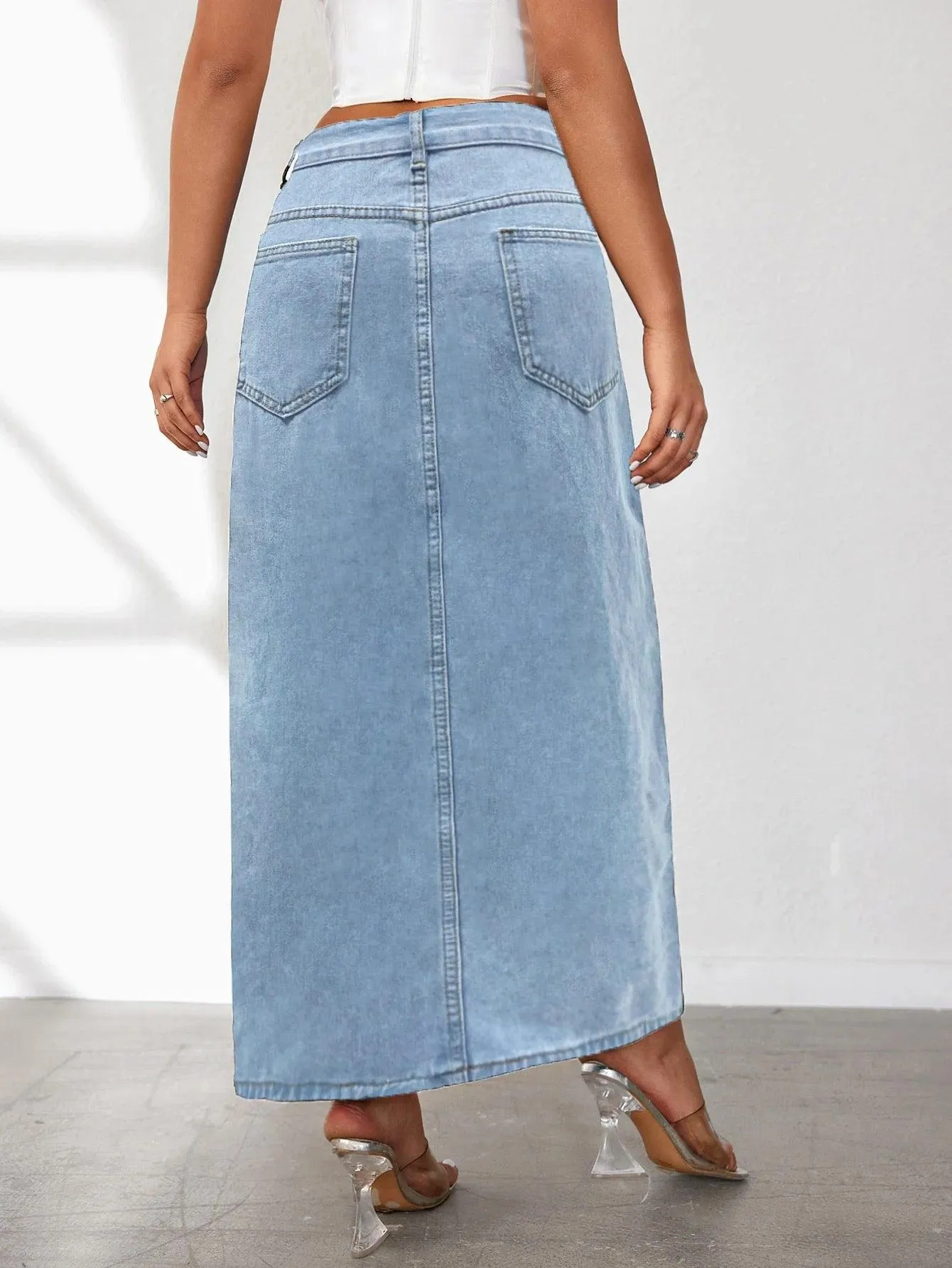 High Slit Denim Skirt