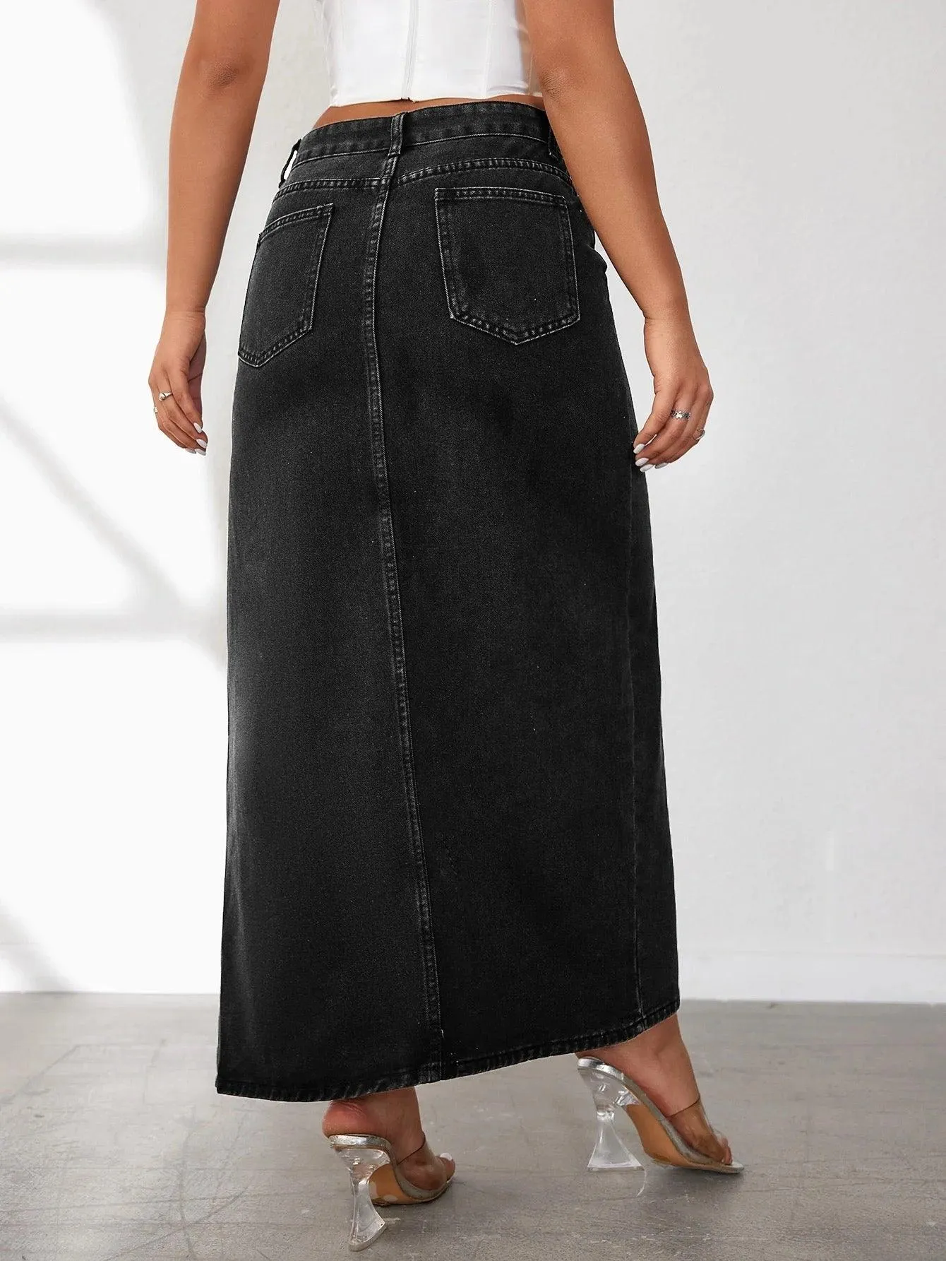 High Slit Denim Skirt
