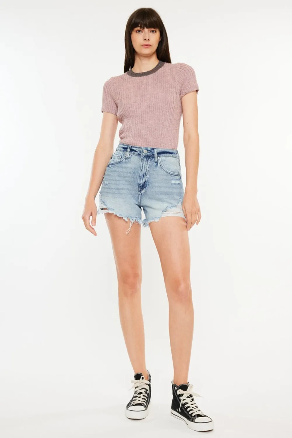 High Waist Denim Shorts with Pockets