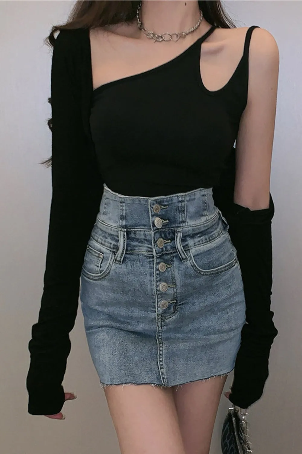 High Waist Design A-Line Short Denim Skirts