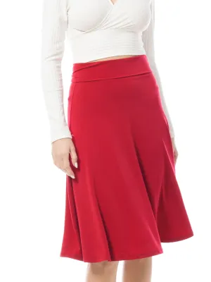 High Waist Fold Over A-Line Flared Knee Length Skirt