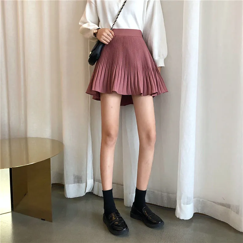 High Waist Pleated A-Line Mini Skirts