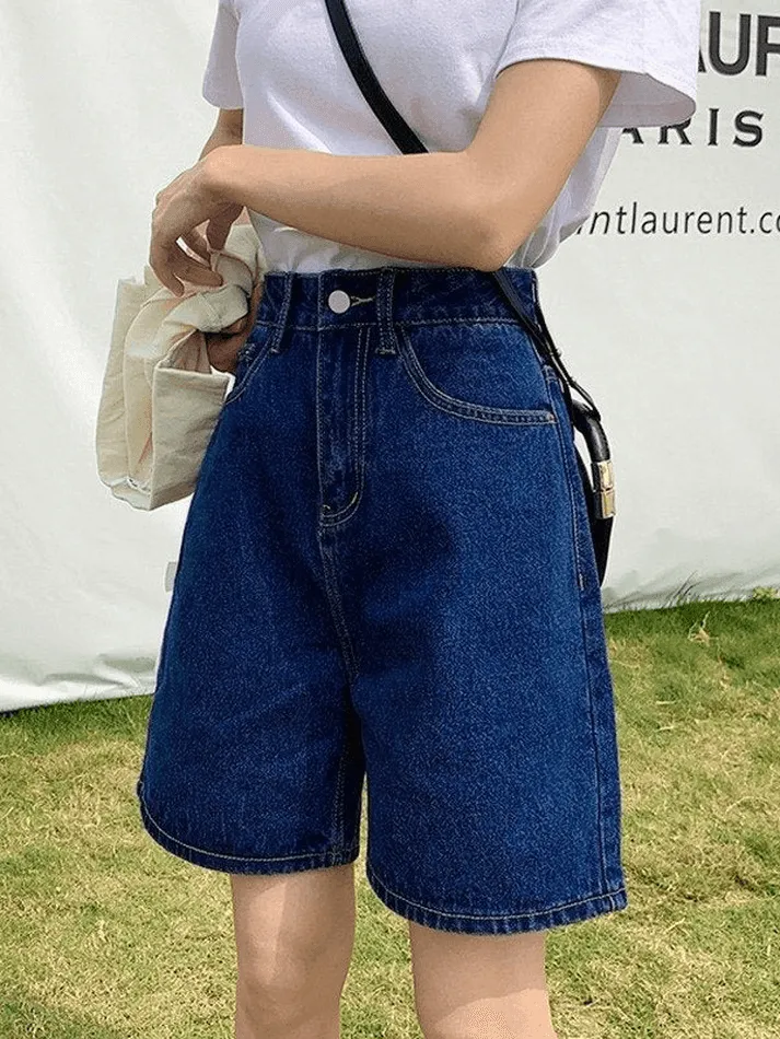 High Waist Straight Leg Denim Shorts