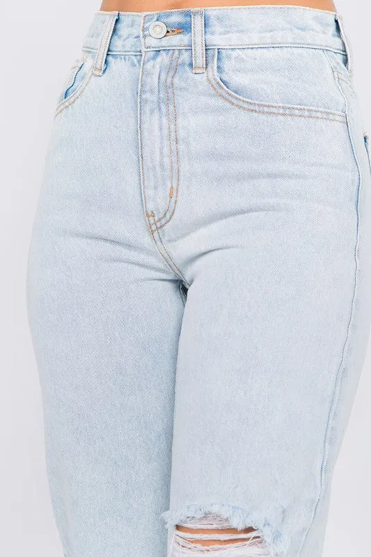 High Waisted Cropped Mom Jeans - Light Wash