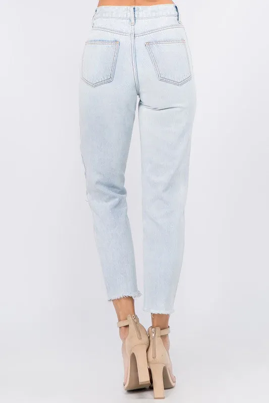 High Waisted Cropped Mom Jeans - Light Wash