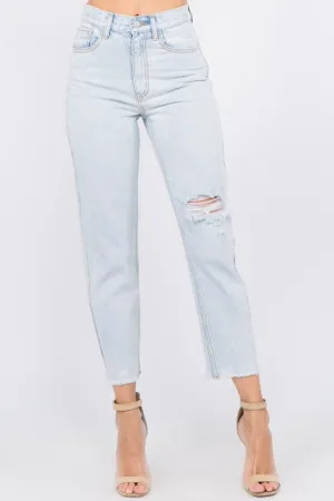 High Waisted Cropped Mom Jeans - Light Wash