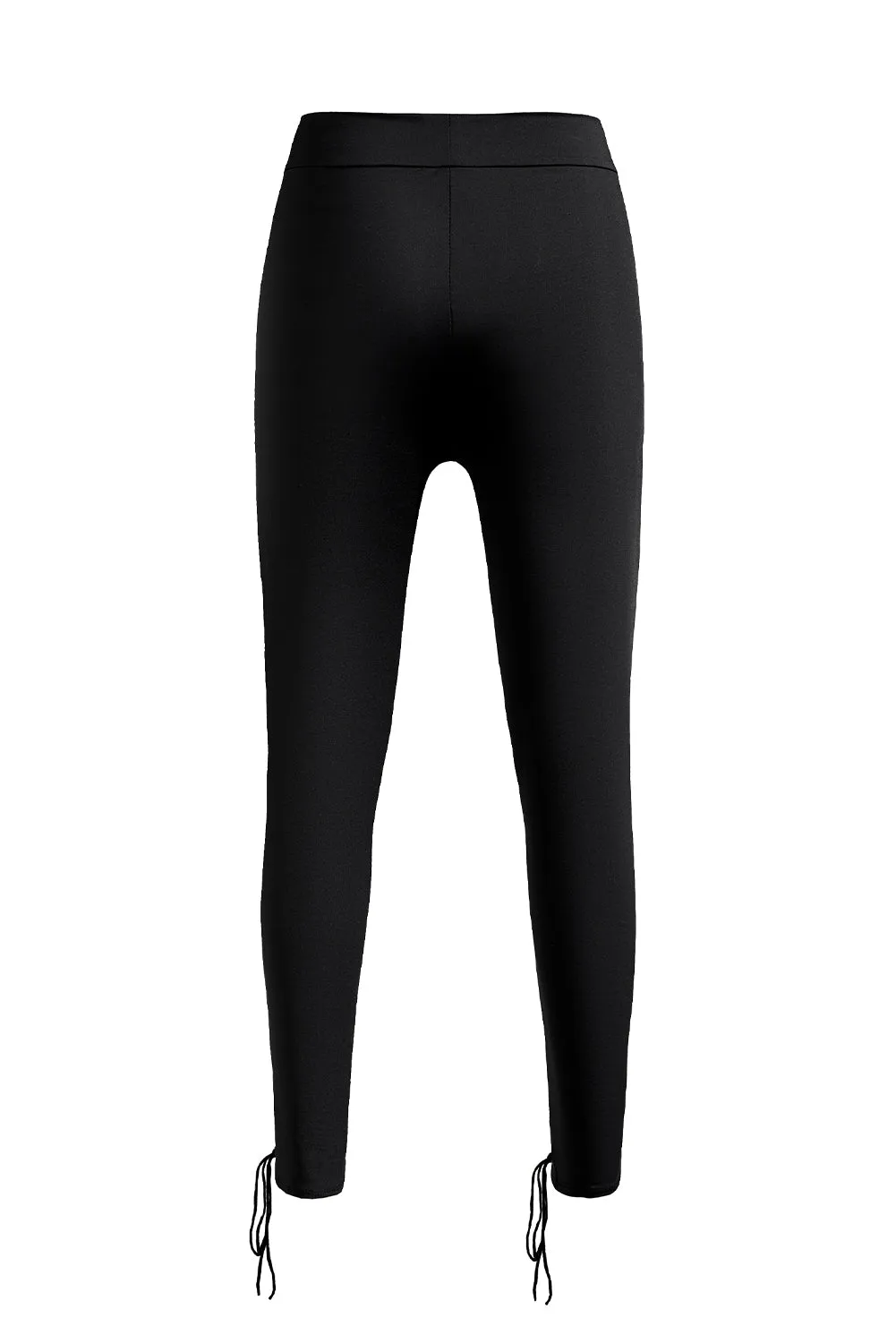 High Waisted Lace-up Front Black Leggings