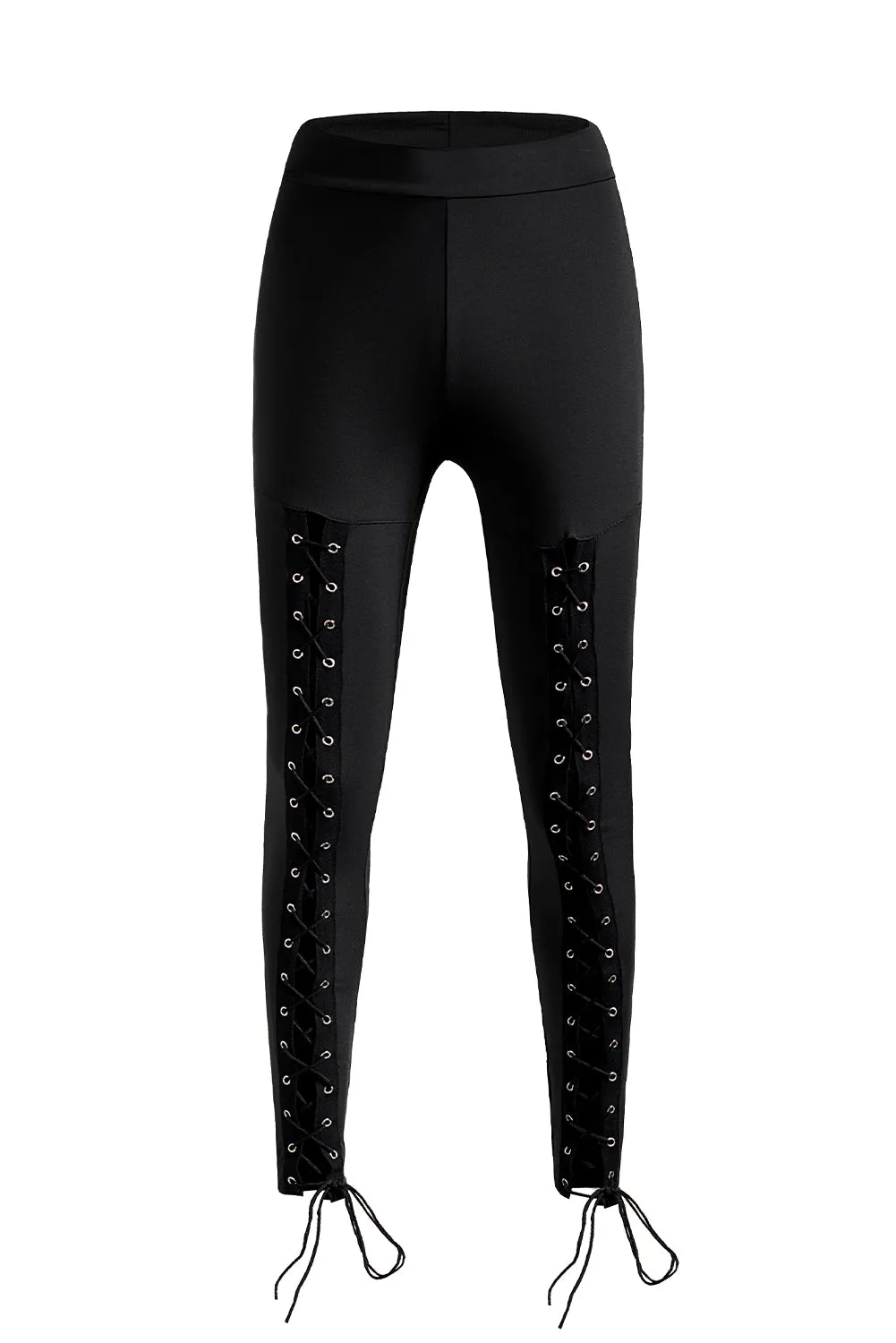 High Waisted Lace-up Front Black Leggings