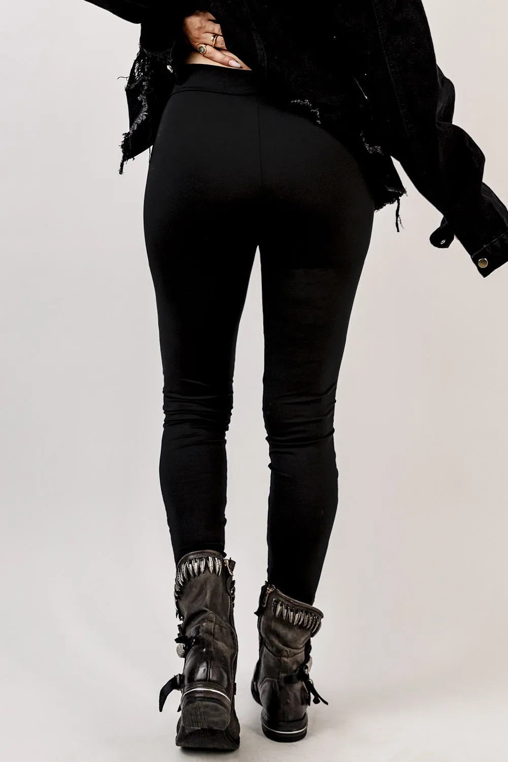 High Waisted Lace-up Front Black Leggings