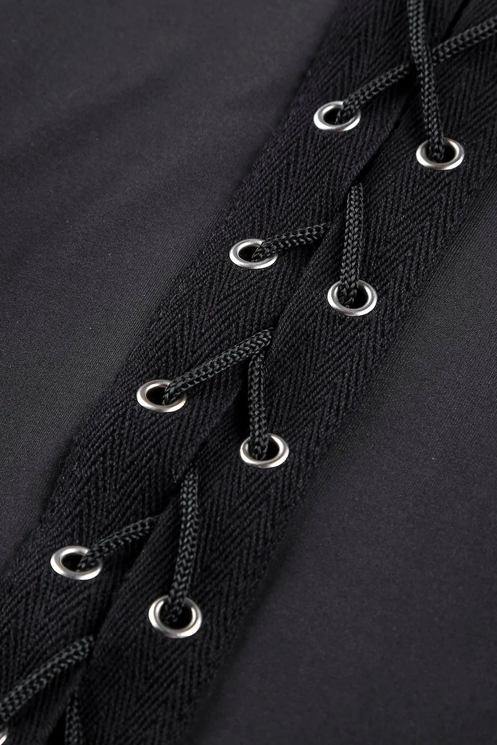 High Waisted Lace-up Front Black Leggings