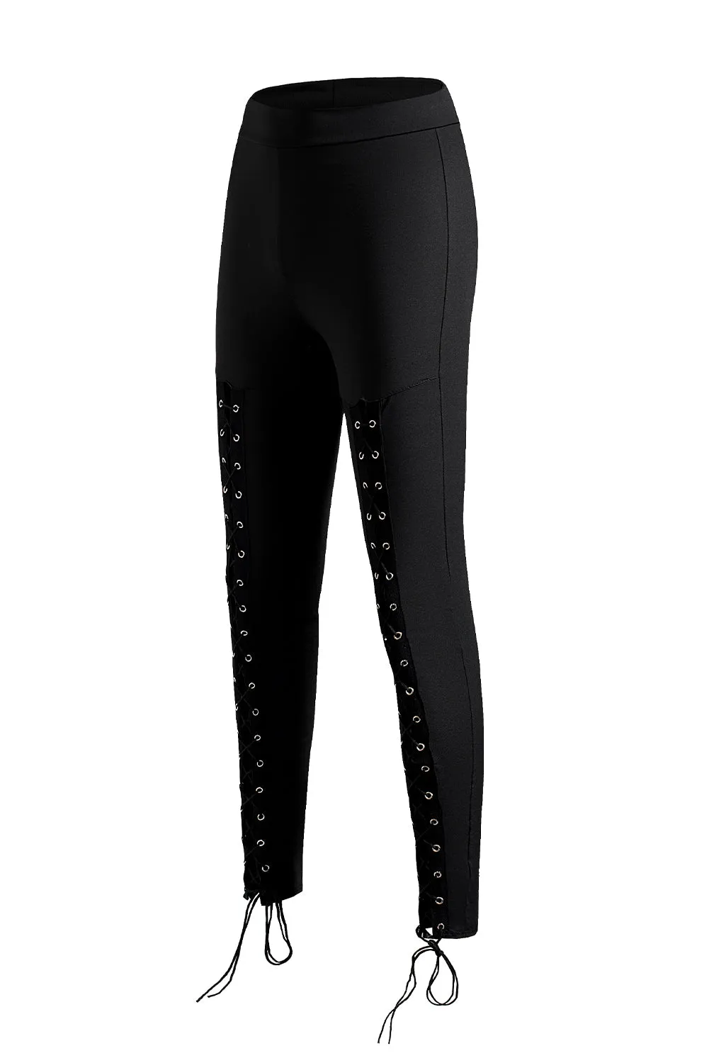 High Waisted Lace-up Front Black Leggings