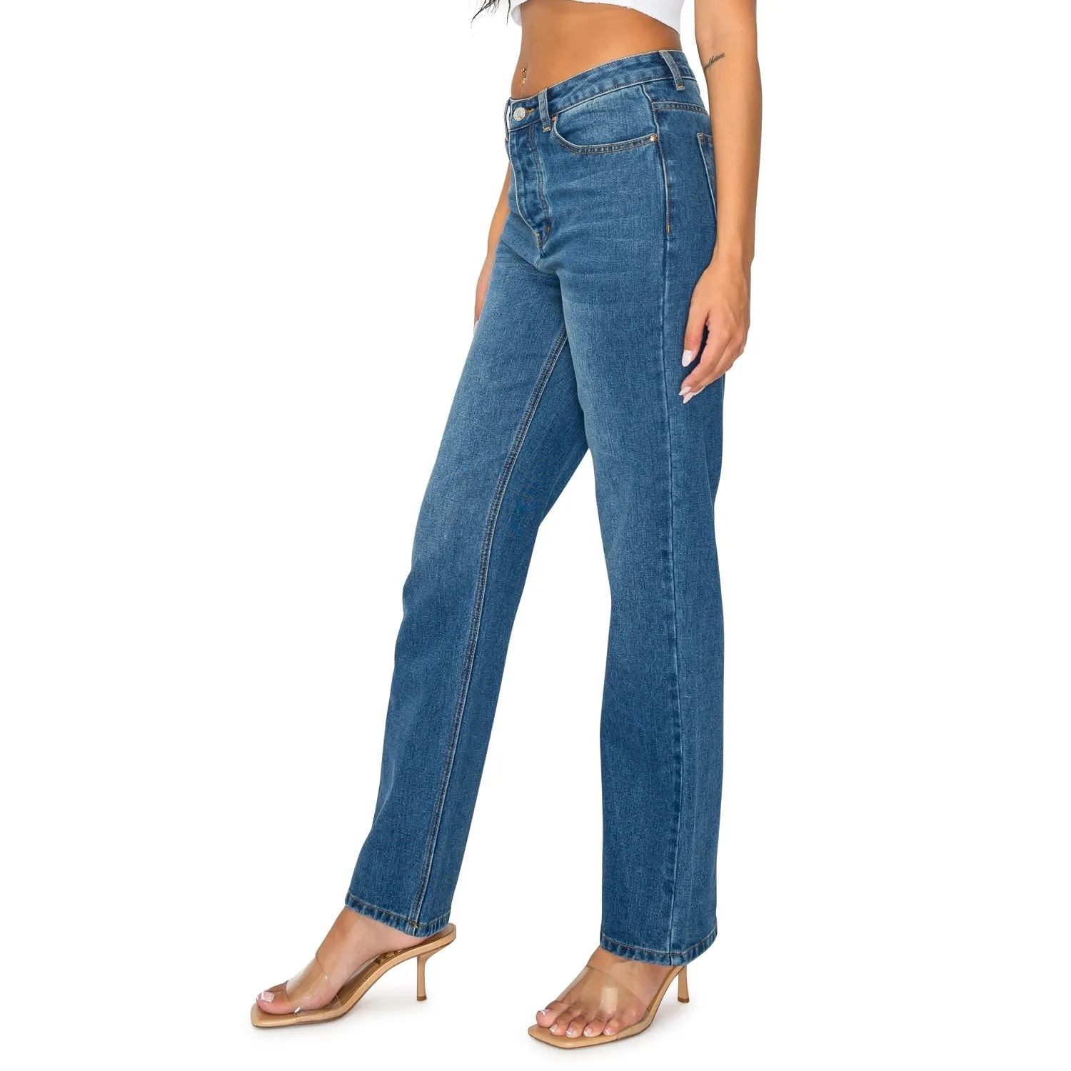 High Waisted Straight Leg Jeans - Dark Wash