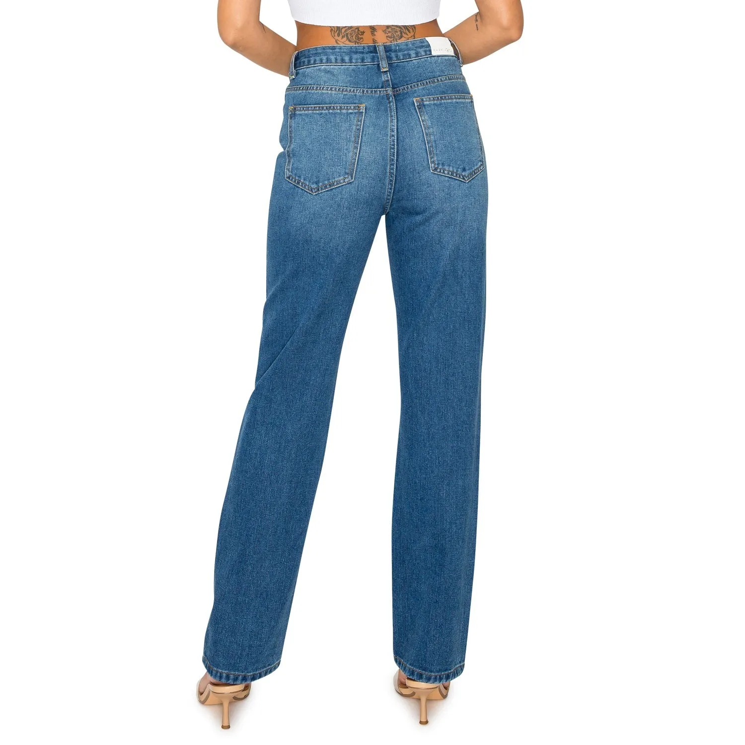 High Waisted Straight Leg Jeans - Dark Wash