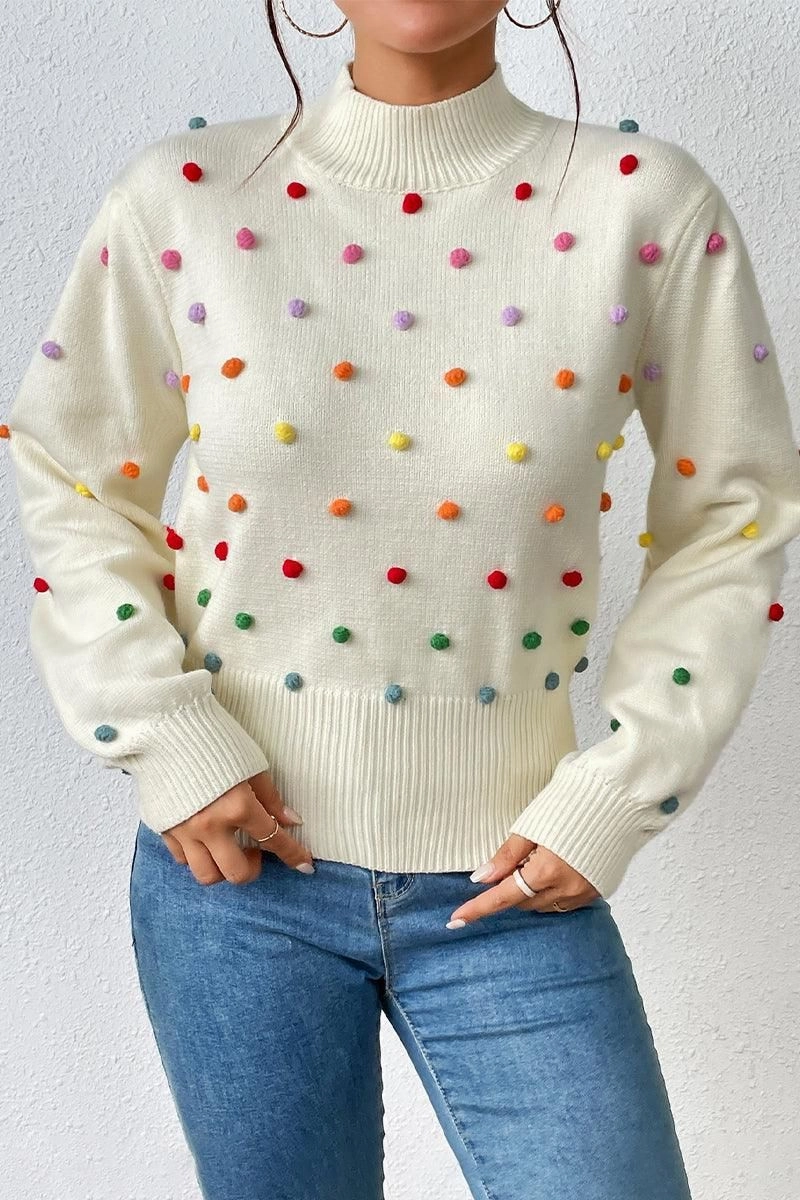 3D Spacer Fabric WOMEN RIBBED HIGH NECK COLOR SWISS DOT JUMPER TOP