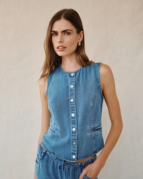 HIGH NECK FITTED VEST DualLayer Weave Simple Pullover
