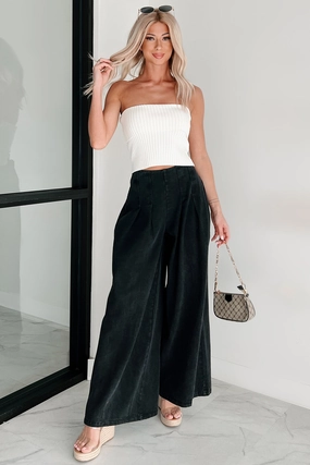 High On Life Wide Leg Pleated Denim Pants (Black) Tough Wear Comfy Cut