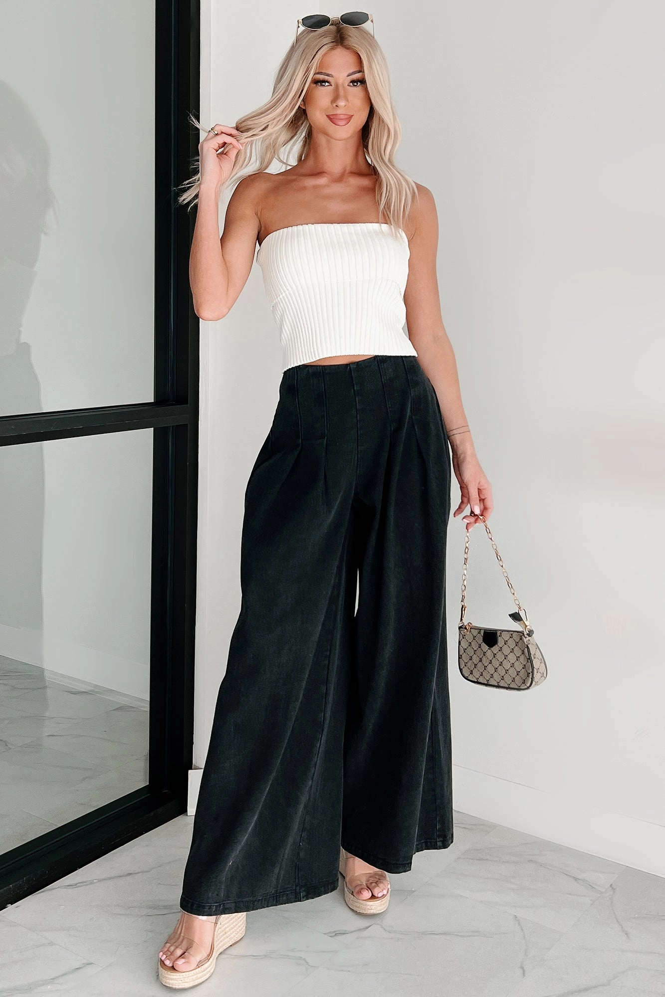 High On Life Wide Leg Pleated Denim Pants (Black) Tough Wear Comfy Cut