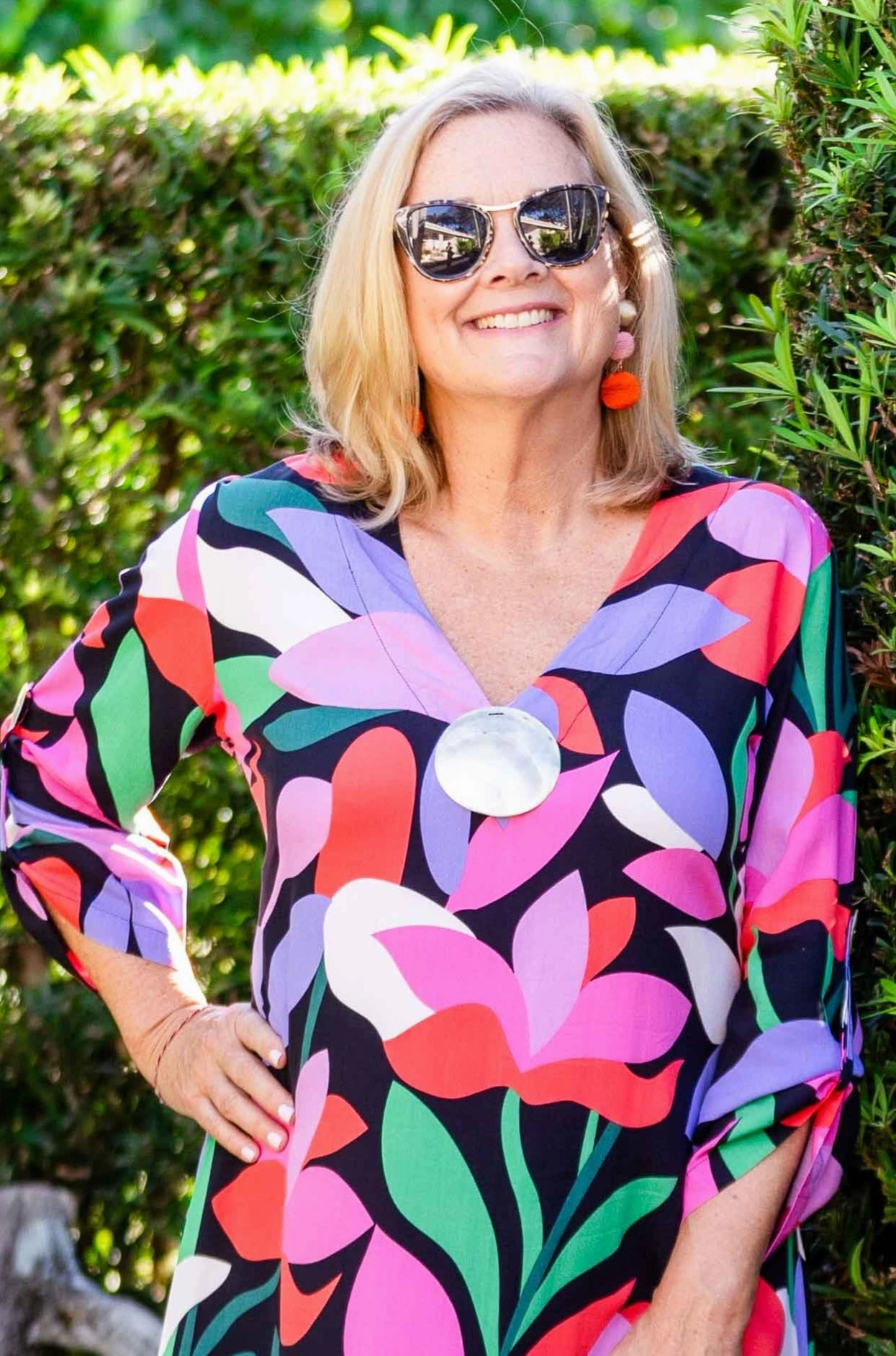 Form Fit Soft fabric piece Seychelles Kaftan / Black Fuchsia