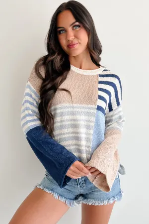 Simple Shirt CrossBackDesign Homebody Era Colorblock Sweater Top (Blue)