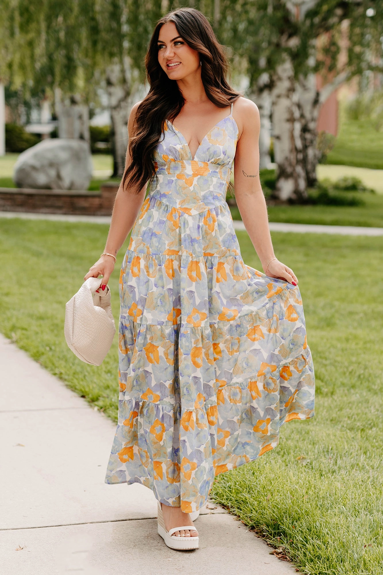 Honey, Please Sleeveless Floral Maxi Dress (Peri Blue) Vibrant Design Soft-touch daywear