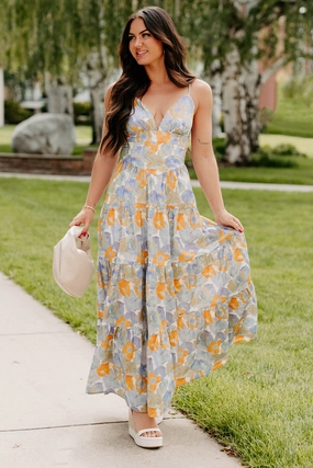 Honey, Please Sleeveless Floral Maxi Dress (Peri Blue) Vibrant Design Soft-touch daywear