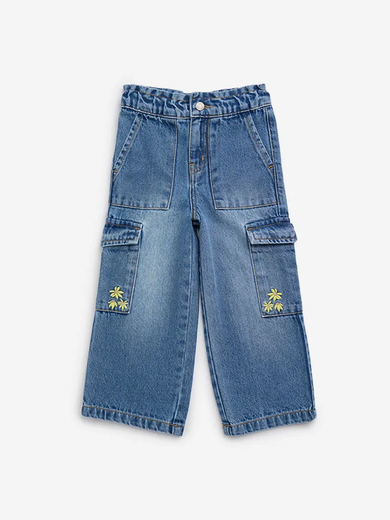 HOP Kids Blue  Cargo-Style Relaxed - Fit Mid - Rise Jeans
