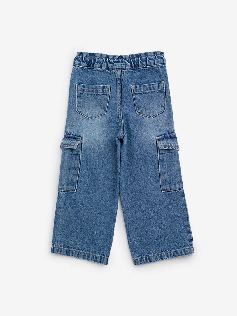 HOP Kids Blue  Cargo-Style Relaxed - Fit Mid - Rise Jeans