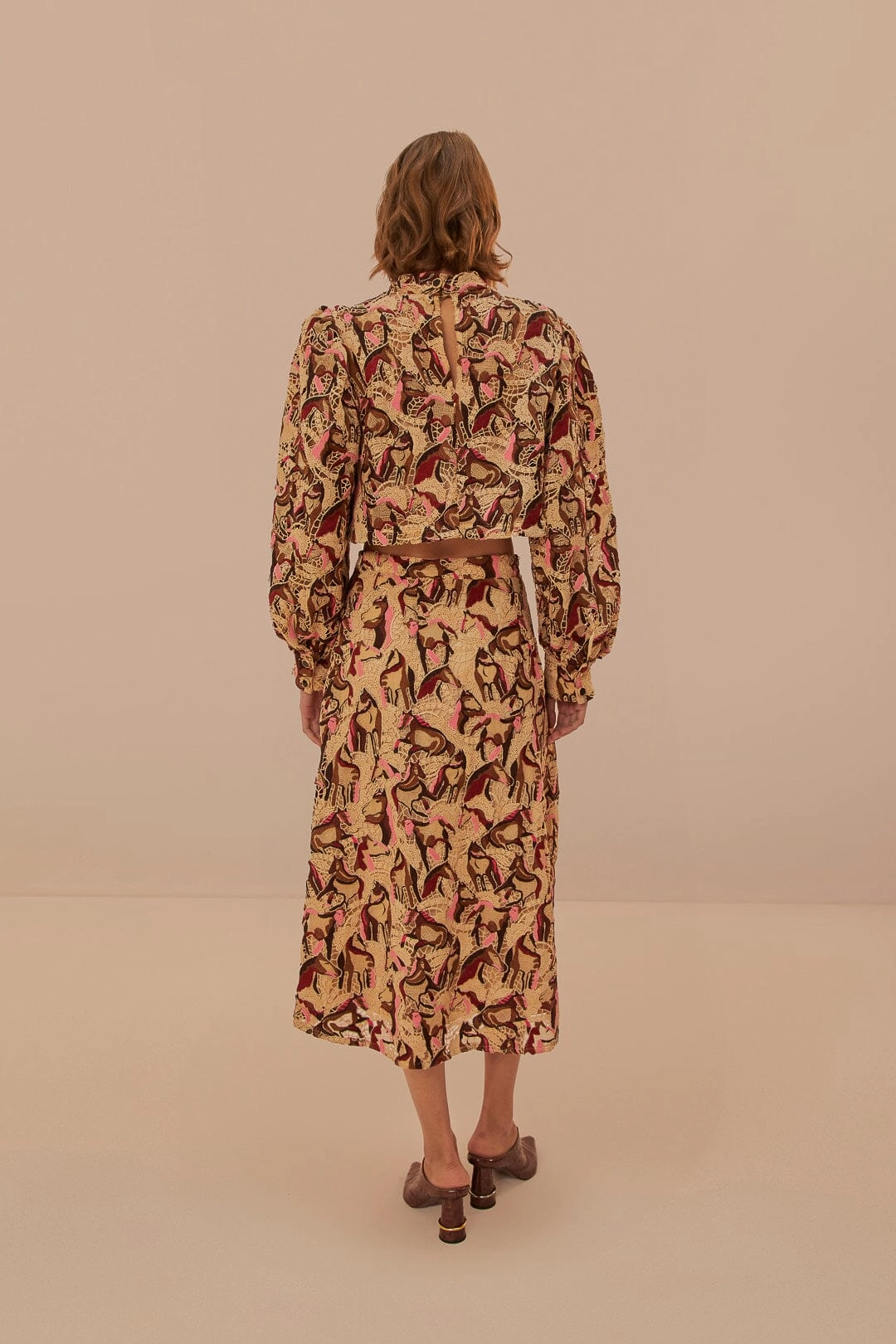 Horses Guipire Midi Skirt in Cream Flat Lay Collar Push Button Closure