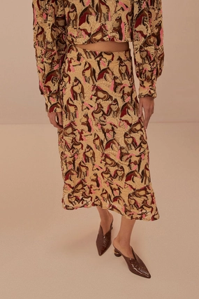 Personality Style Horses Guipire Midi Skirt in Cream