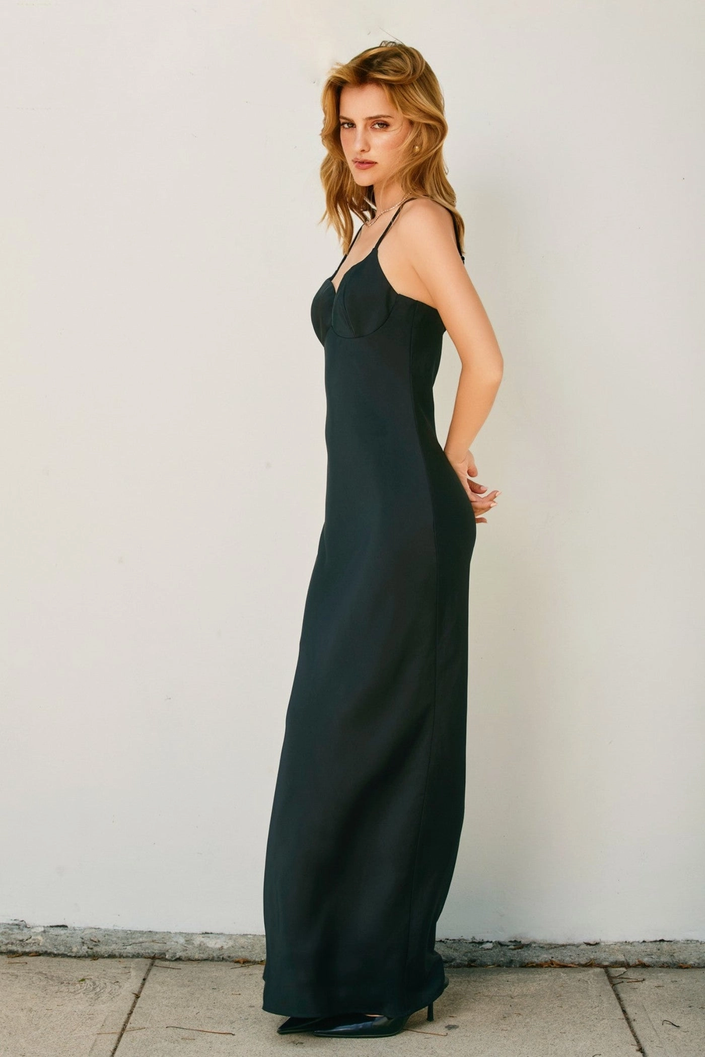 HALEY SATIN MAXI DRESS Basic Cool Semi Formal