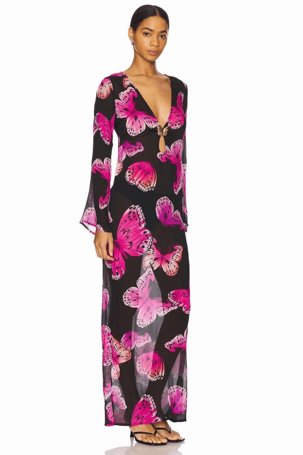 Trendy Layering Hotline Butterfly Maxi Dress Monarch