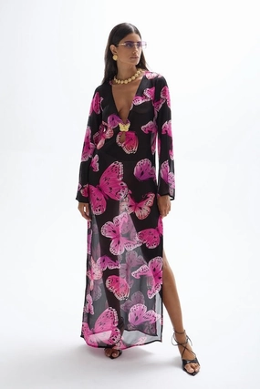 Perfect Waistband Sharp Design Hotline Butterfly Maxi Dress Monarch